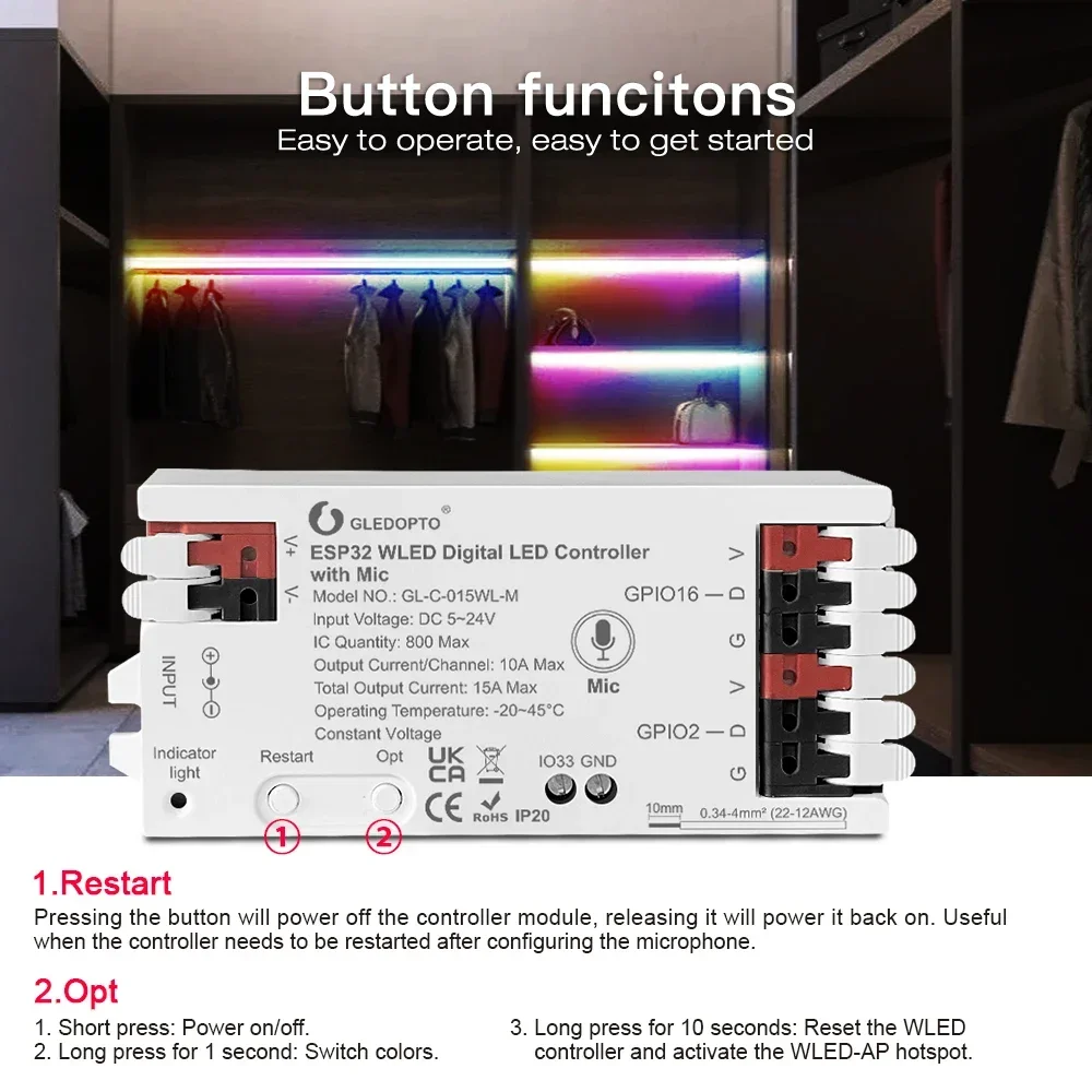 Imagem -05 - Controlador Esp32 Wled com Microfone e Microfone Som de Música Dinâmico Wifi Ws2811 Ws2812 Sk6812 Luz Pixel Faça Você Mesmo 524v