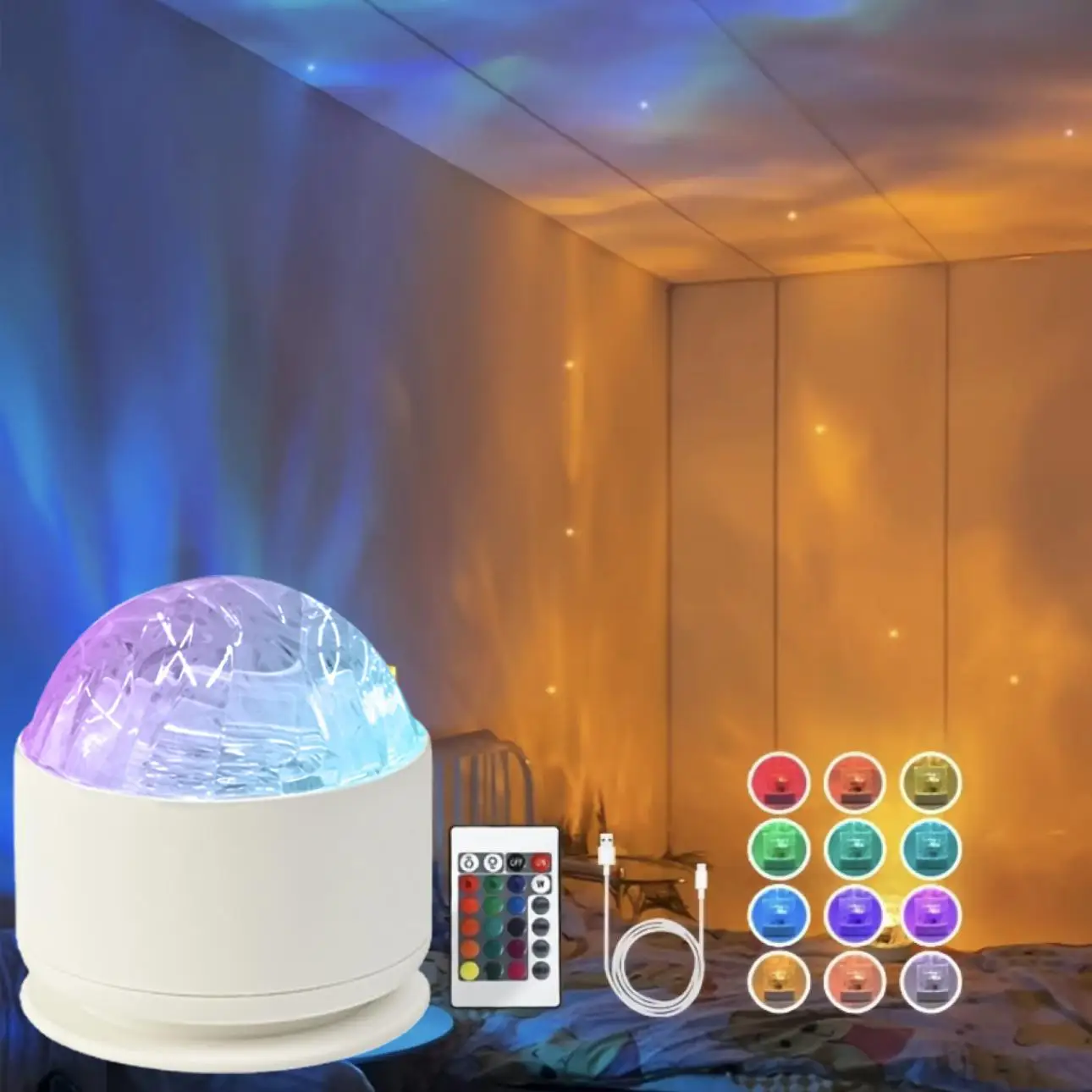 1pc Ocean Wave RGB Aurora Lamp Cube with Remote Control 16 Color Changing Lamp Projector for Bedroom Living Room Wall Decor