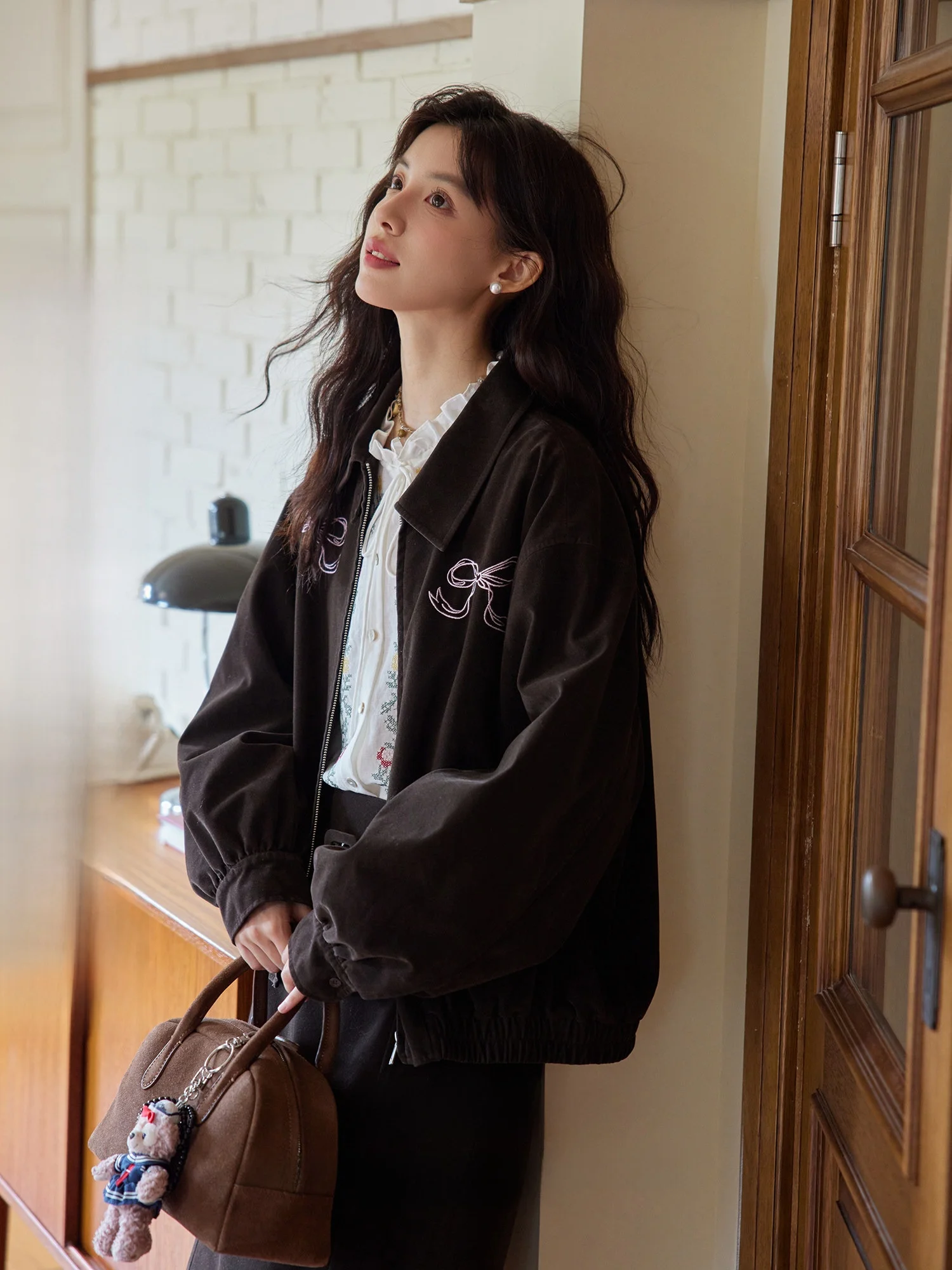 

Женское шерстяное пальто ORWhite в стиле ретро, свободного кроя, с узлом и вышивкой, повседневное, осенне-зимнее, модное