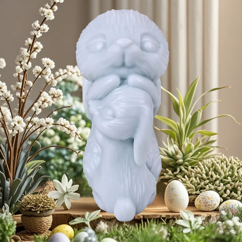 1pc Easter cartoon hug rabbit shaped candle plaster farm home decoration handmade silicone mold