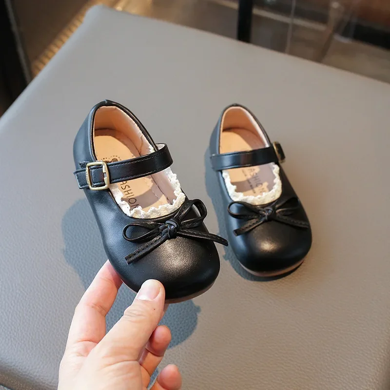 

Children's Small PU Leather Shoes Spring Autumn New Bow Princess Girls Fashion Flats Soft-soled Baby School Student Loafer