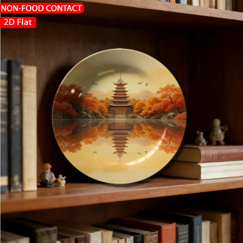 1pc Japanese Pagoda Ceramic Plate - Minimalist Retro Tableware Suitable for Home Desk Decor, Non-Food Contact Ornament, Elegant