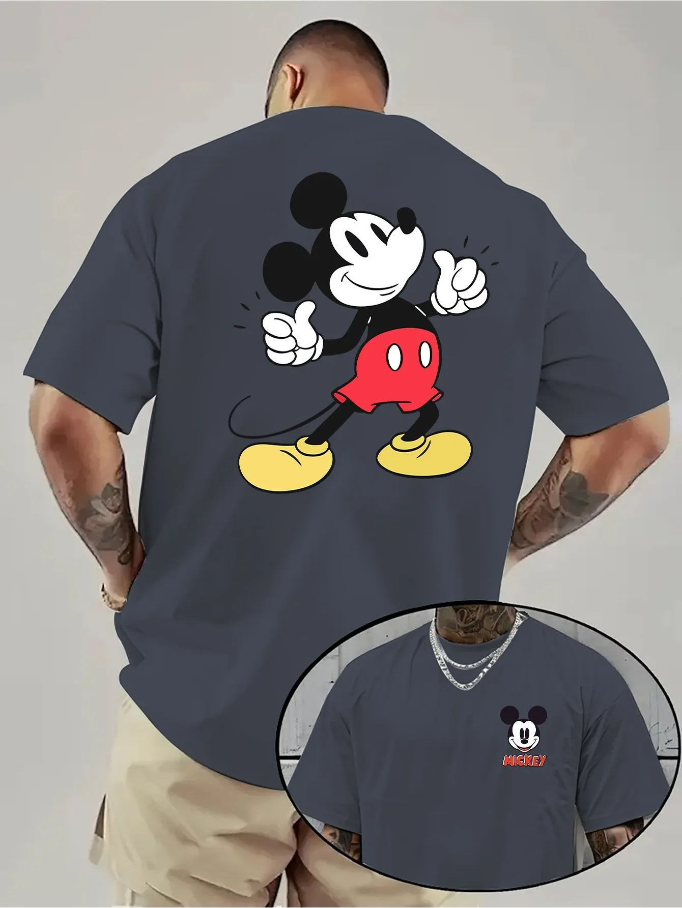 تي شيرت ديزني ميكي ماوس قطن للرجال والنساء كاجوال عصري كبير الحجم ملابس الشارع فضفاضة بأكمام قصيرة للجنسين مناسبة #3