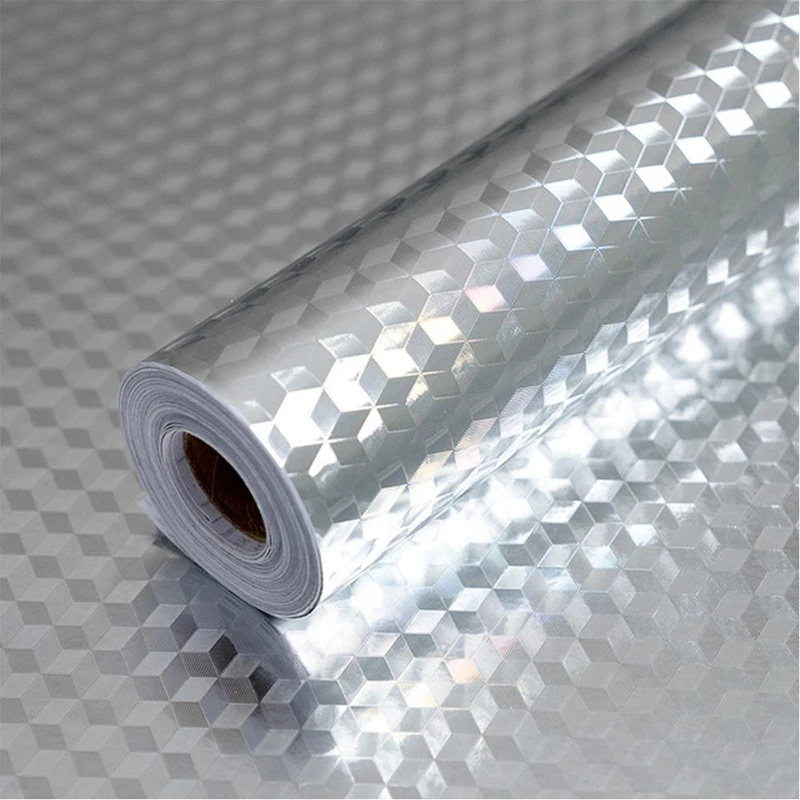 Kitchen Stickers Self-Adhesive Aluminum Foil Anti-Oil Waterproof Wallpaper for Countertops Drawers Cabinets Shelves Line