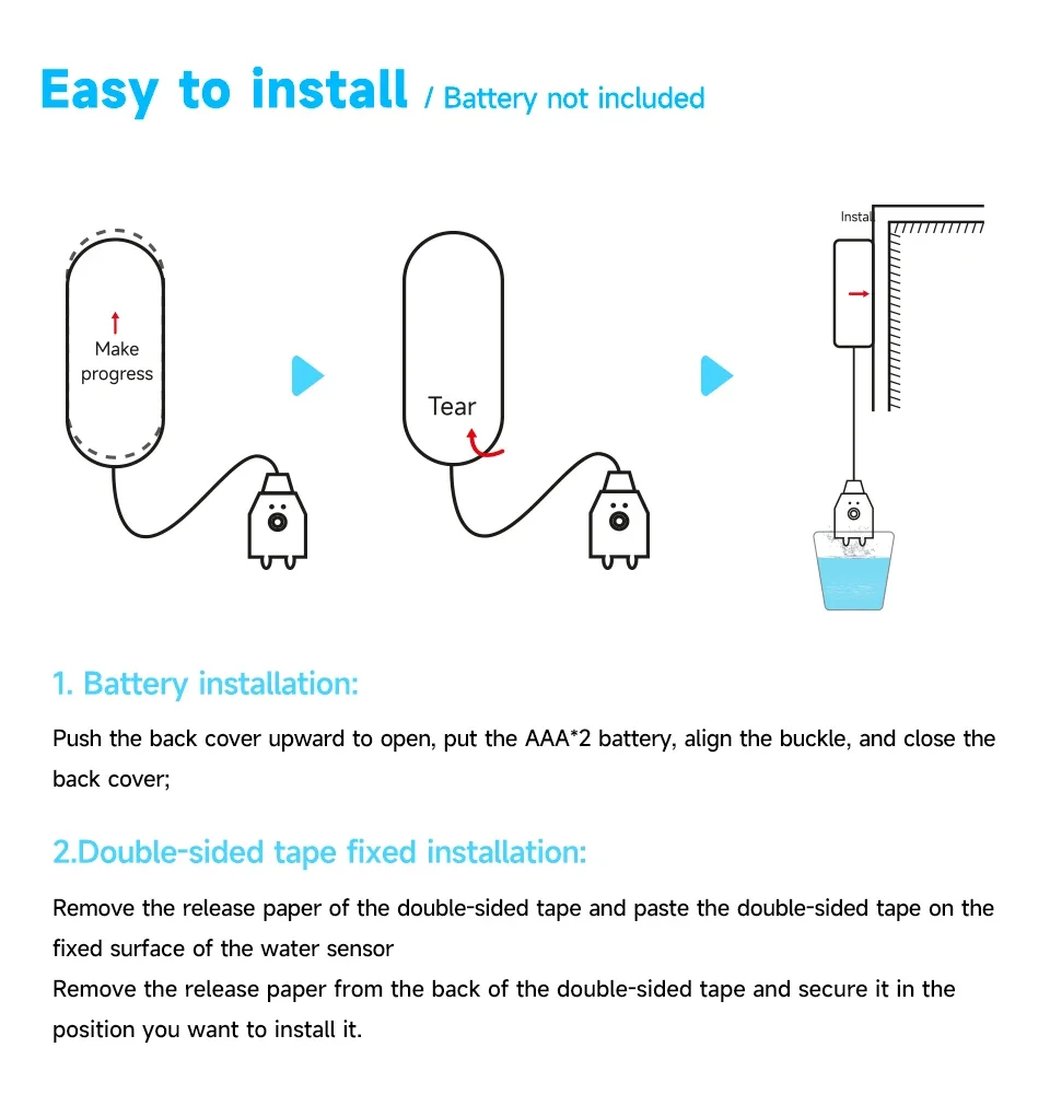 Alarma no inteligente con sonido y luz Sensor de fugas de agua de 130 dB Dispositivo de seguridad para el hogar impermeable esencial para detección de fugas.