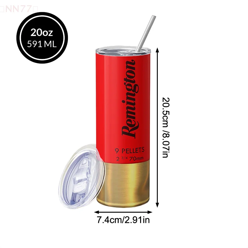 Чашка-термос Remington Bullet Pattern с соломинкой, изолированный стакан из нержавеющей стали на 20 унций с крышкой, новые соломенные чашки для улицы