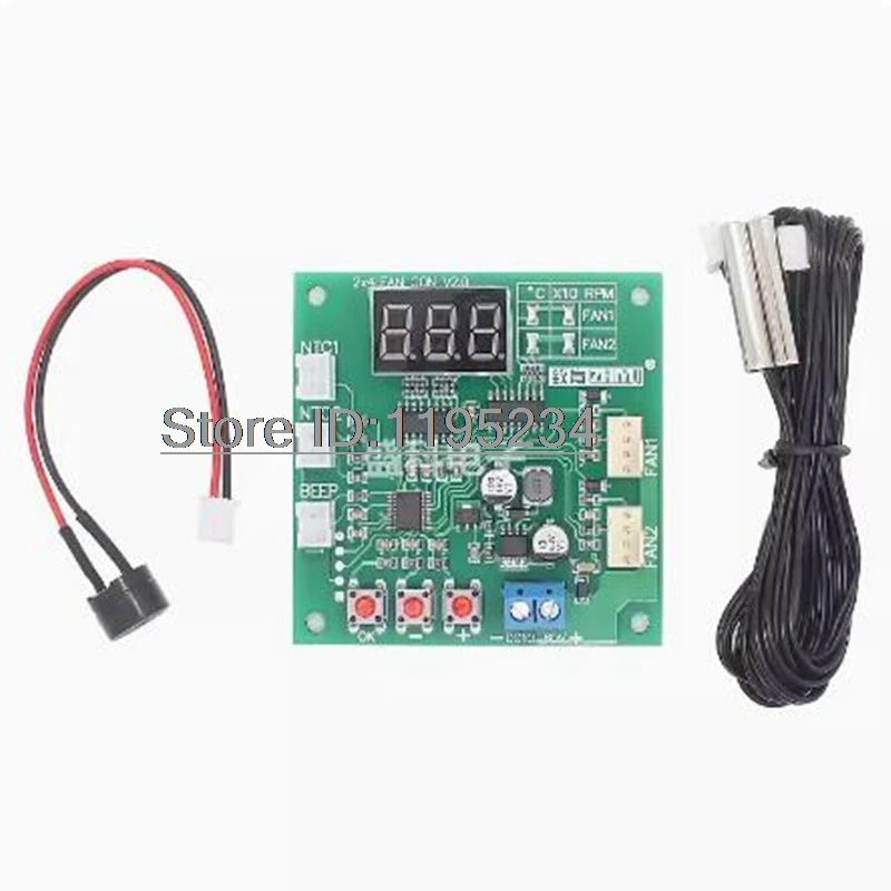 DC 12V 2 Channel 4 Wire Fan PWM Temperature Controller PC Fan Motor Speed Controller LED Digital Thermostat With NTC 10K Probe