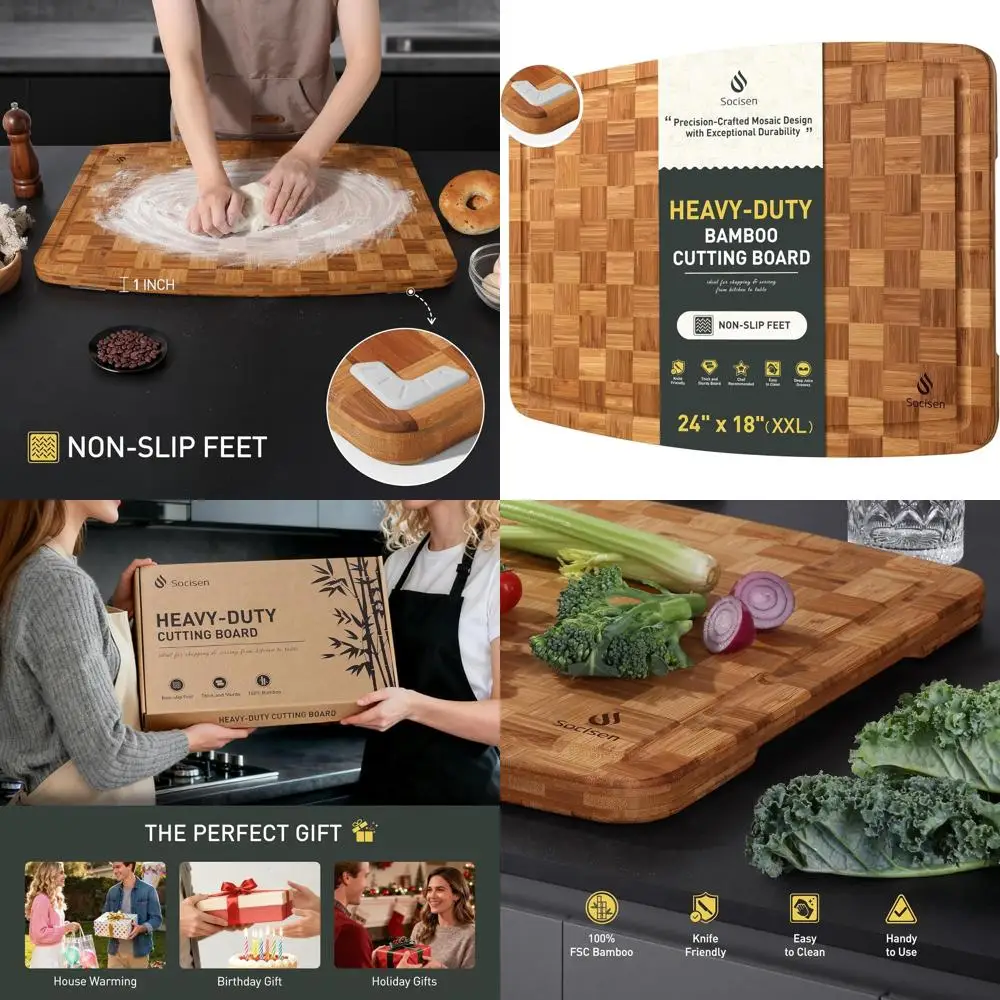 

Large Bamboo Chopping Board with Anti-Slip Base, Over Sink Design, Thick Wood, XL Size, Premium Hardwood Kitchen Counter