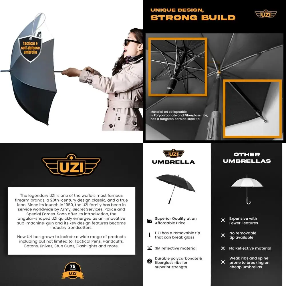 

Windproof Fiberglass Self Defense Umbrella with Carbide Tip - Lightweight, Large, Portable, Travel Ready
