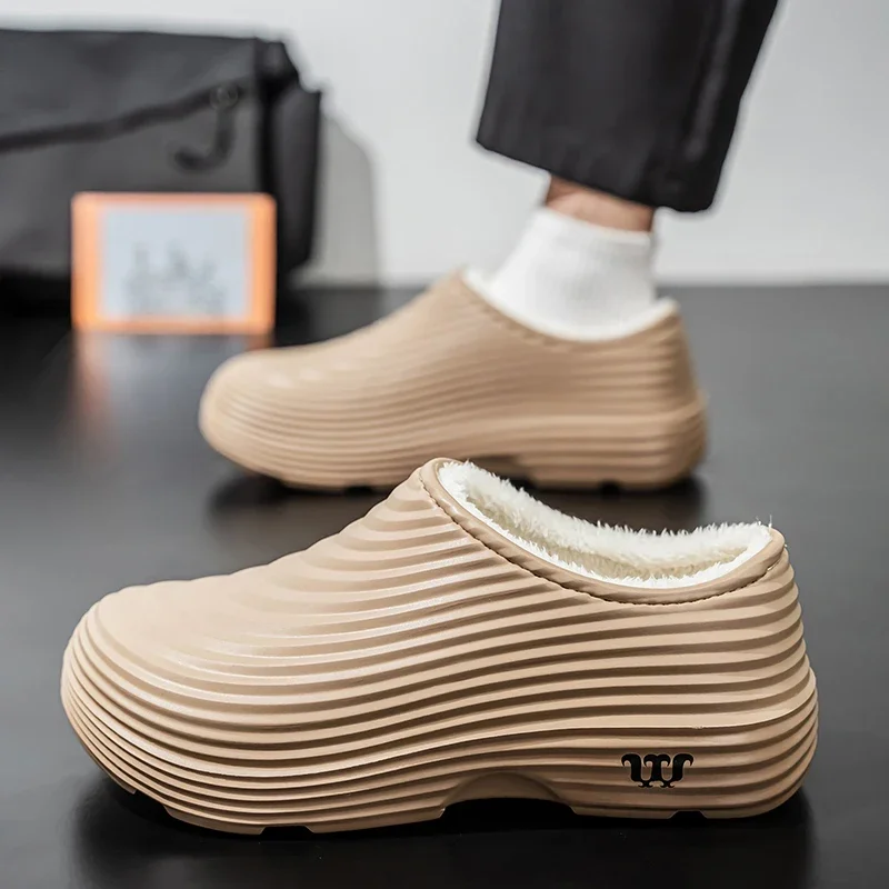 شتاء كبير الحجم دافئ وقطيفة المطبخ المضادة للانزلاق مقاوم للماء مطعم الرجال نعال من القطن أسود رمادي كاكي بيج النعال