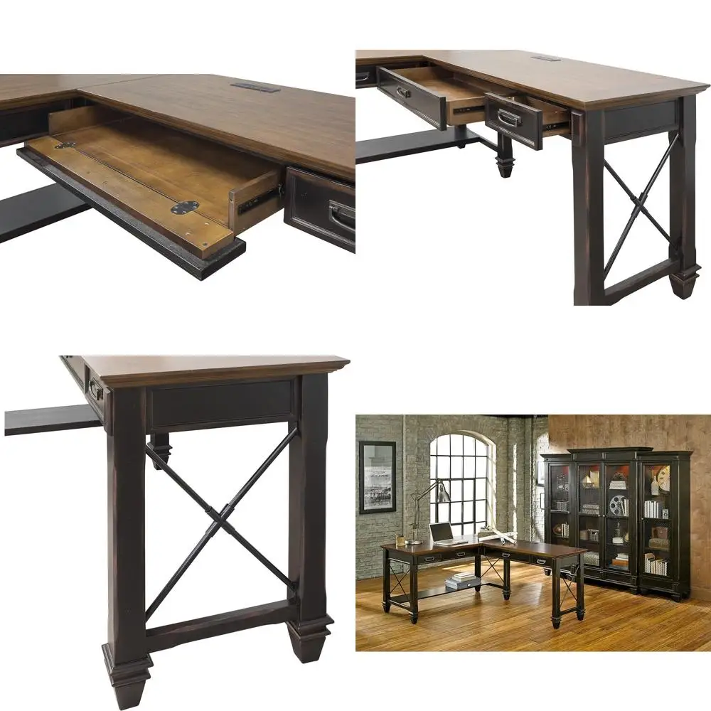 

Коричневый L-образный офисный стол