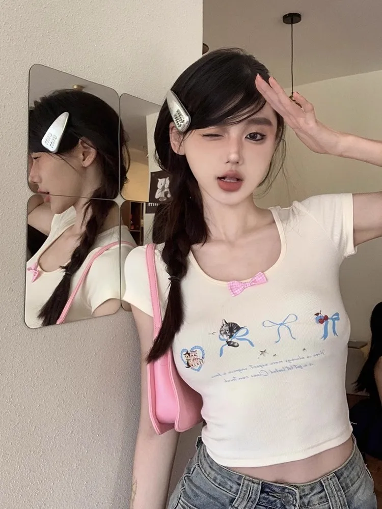 تي شيرت نسائي قصير الأكمام بلون النيلي ملابس علوية من القطن فضفاضة تناسب الصيف كاجوال قابلة للتنفس ناعمة ومريحة وبسيطة وعصرية يوميًا #1