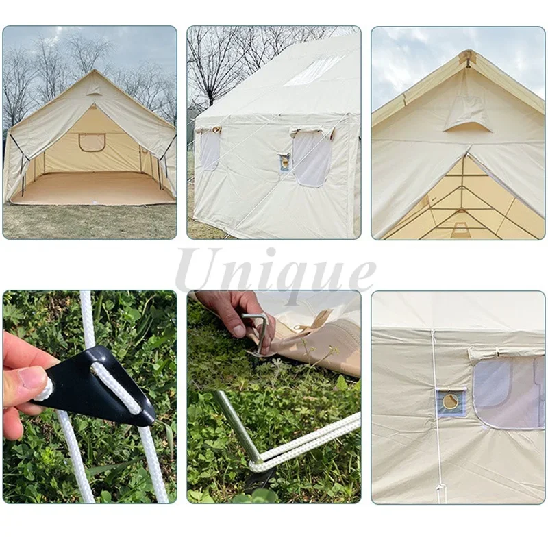 Glamping Waterproof Outdoor Tent, Top Set, Cotton Canvas, Bell Tent, Building Style Fabric, Combo Bottom, 3x3.6x3m