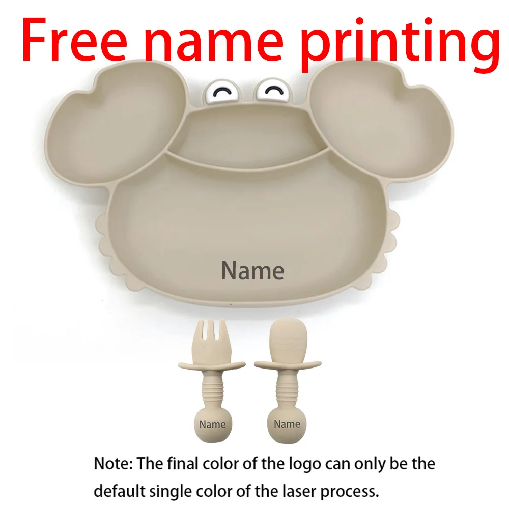

Free Name Printing Silicone Children's Tableware Feeding Bowl Silicone Fork Spoon Meal Training Set with Suction Cup Base