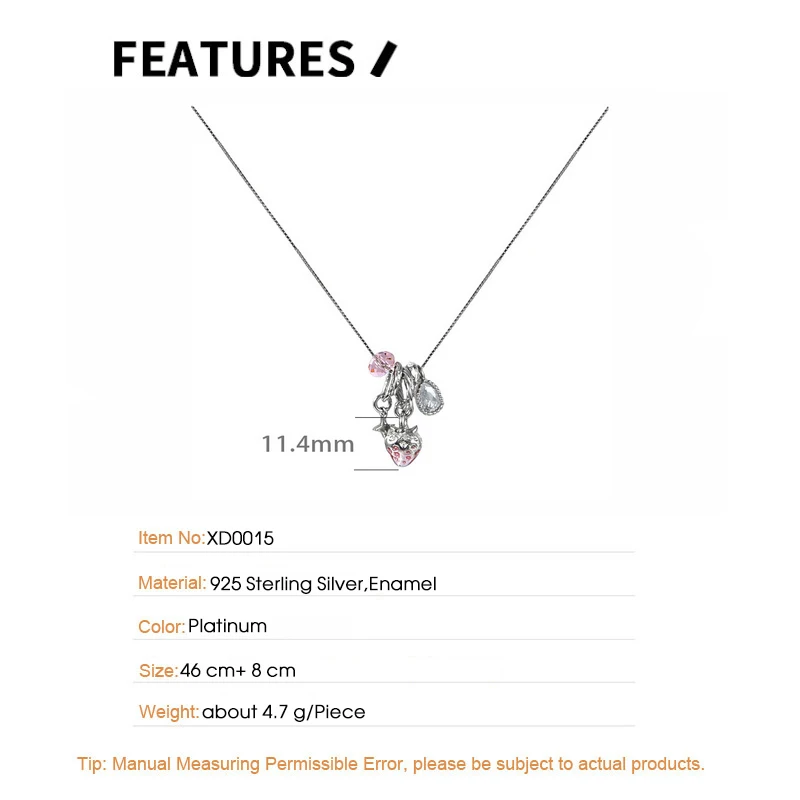 F.I.N.S Original Sweet Cool Strawberry S925 Sterling Silver Sweet Cute Oil Drop Star Zircon Pendants Clavicle Chain Fine Jewelry