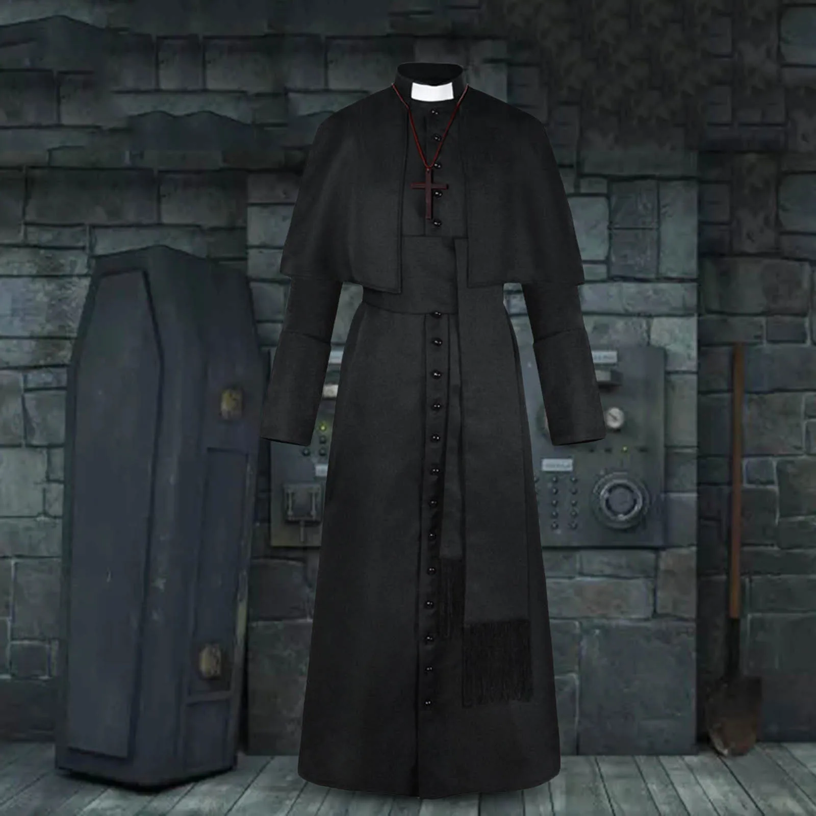 Medieval Vintage Priest Uniform Robe Halloween Men Pope Pastor Cloak Cape Cosplay Costume Renaissance Monk Robe Clergy Sets