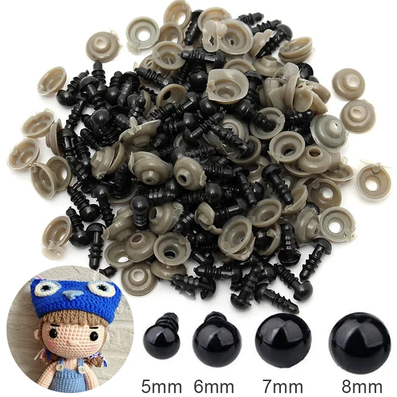 100pcs 5-8mm DIY Craft Doll Eyes Accessories Set Black Plastic Eyes Safety Eyes For Dolls Screw Eye Kids Funny Toys Making Tools