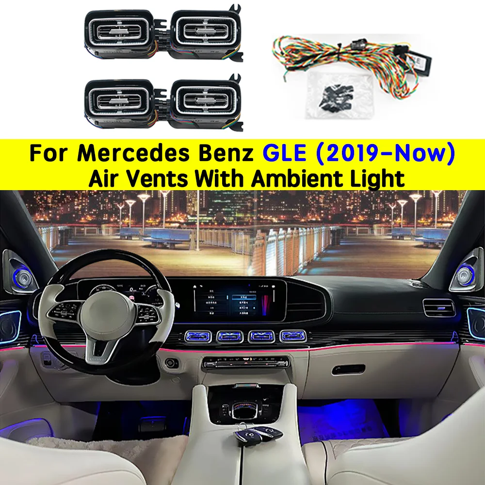 

Car LED Front Dashboard Air Condition Vent Outlet Turbo Interior For Mercedes Benz GLE 2019+ Synced with Car Door Ambient Light