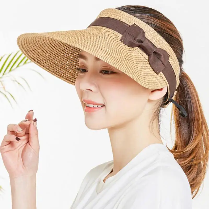 

Summer Hats For Women Wide Brim With Bow Sun Hat For Beach Outdoor Straw Hat Female Tennis Visor Chapeu Feminino Toca