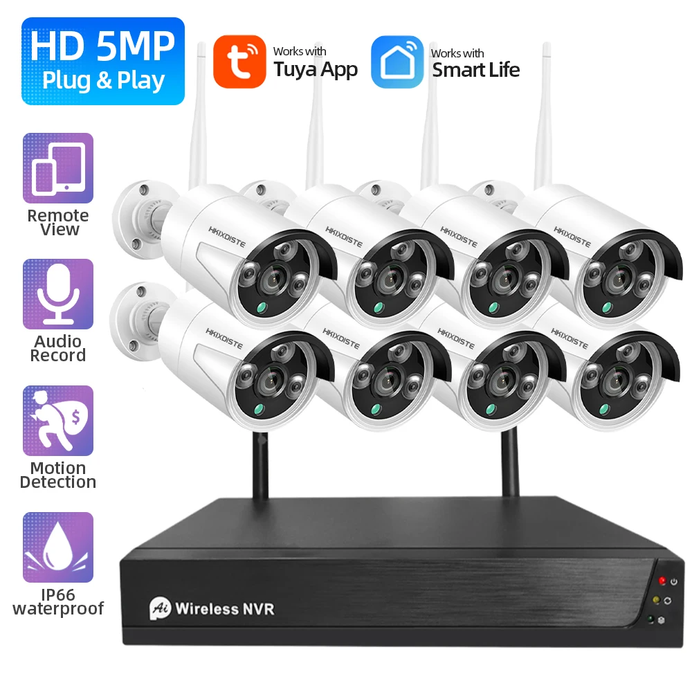 

5MP Wireless Security Camera System 8 Channel Tuya Wifi NVR Kit 2K Outdoor Waterproof CCTV IP Camera Video Surveillance Kit 8CH