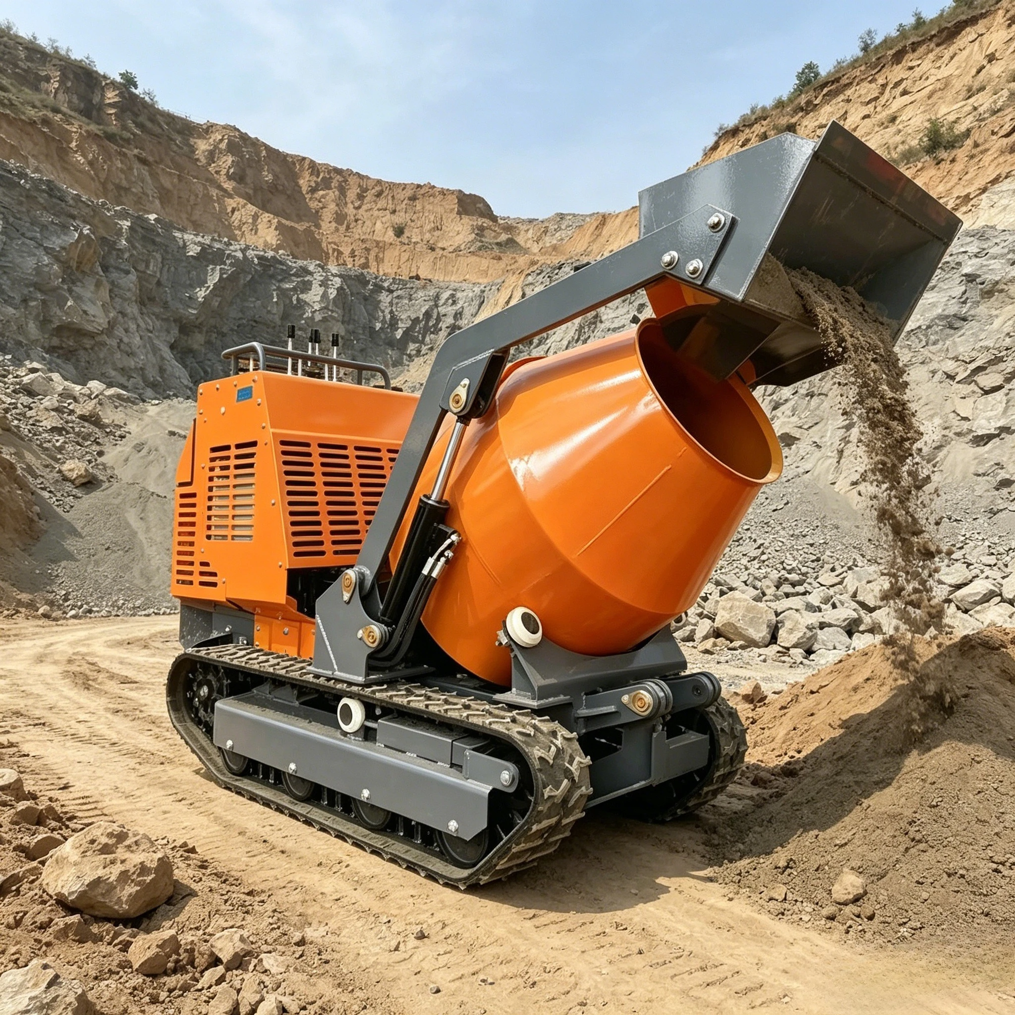 Bomba de Concreto Autocargable Personalizada YG, Mini Mezcladora de Concreto sobre Orugas, Tanque de 300L, Carga Útil de 750kg para Pequeños Proyectos de Construcción