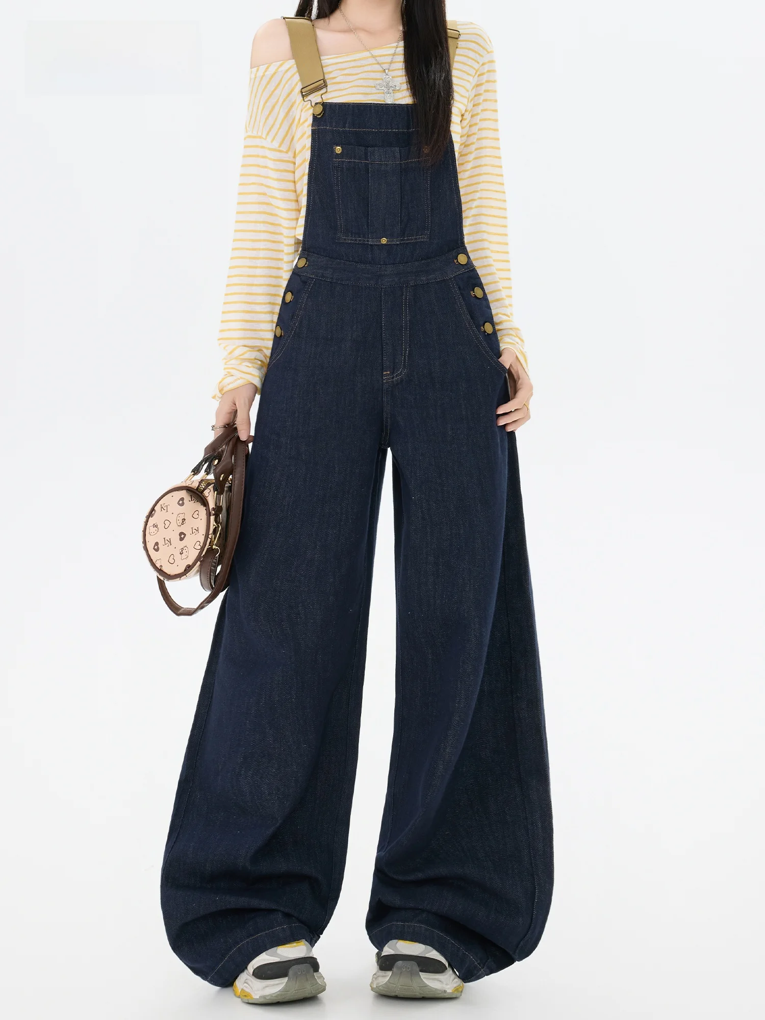 

Модные винтажные джинсовые комбинезоны для женщин: брюки с высокой талией, широкими штанинами, свободного кроя, стройнящие, струящиеся, повседневные, цельные костюмы