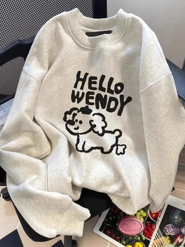 Felpe da donna con stampa simpatico cartone animato autunno stile preppy manica lunga pullover Kawaii Giappone vintage casual o collo top dolci femminili