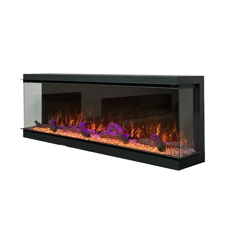 Media Wall 3D Decorative Electric Fireplace Inserts Heater 1500w 3 Sided Glasses Electric Fire Place 40 50 60 70 80 90 100 inch