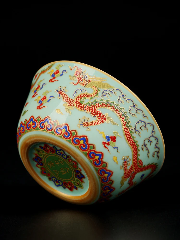 Enamel Color Master Cup Dragon And Phoenix Single CupPalace Style Retro Tea Cup Ceramic Tea Cup Gold Painted Cup