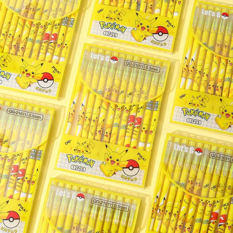 12PCS Pikachu Penna Cancellabile Penne Gel Neutre Cartoon Nero Acqua Inchiostro 0.5mm Cute Anime Firma Penna di Cancelleria Studente Regalo