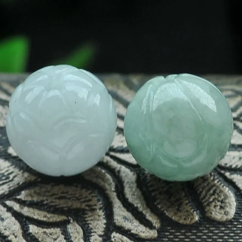 3PC Natural Jade Emerald Lotus Bead 13mm Accessories DIY Bangle Charm Jewellery Fashion Hand-Carved Luck Gifts Amulet