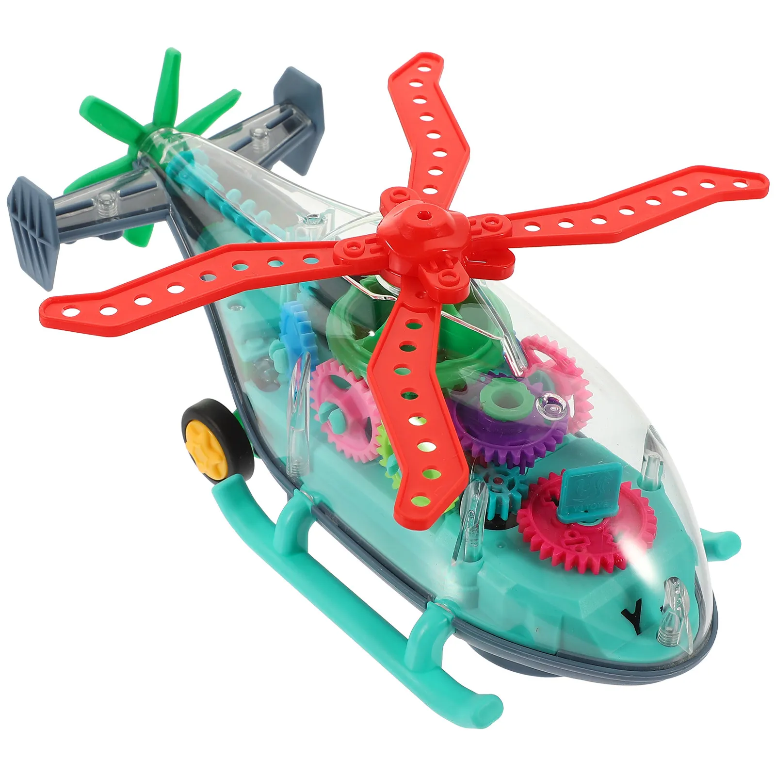 

Electric Light Up Airplane Transparent Shell Mechanical Gear Design Battery Operated Airplane for Kids Creative Color Learning