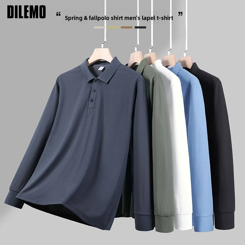 

Высочайшее качество PIQUE Ткань Свободные весенне-осенние брендовые дизайнерские модные рубашки поло Простые повседневные модные топы с длинными рукавами Мужская одежда