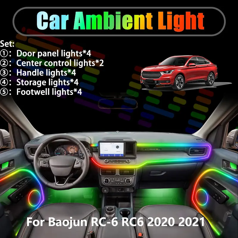 

For Baojun RC-6 RC6 2020 2021 2/18 in 1 Car ambient lighting Led trunk interior led lights USB RGB Ensemble Streamer Auto Parts