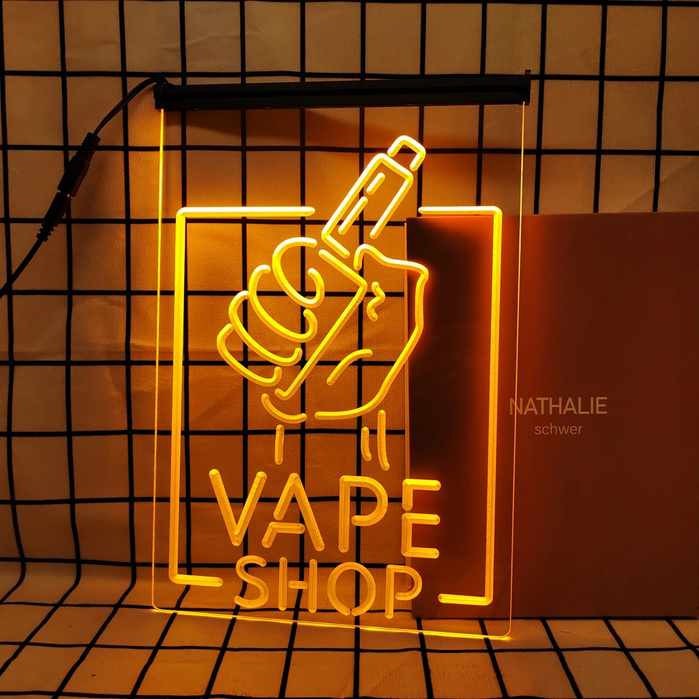 Vape Shop Holding Hand-Retro LED Neon Sign Home Decor with Vintage Plaques and Posters for Room Office Farmhouse