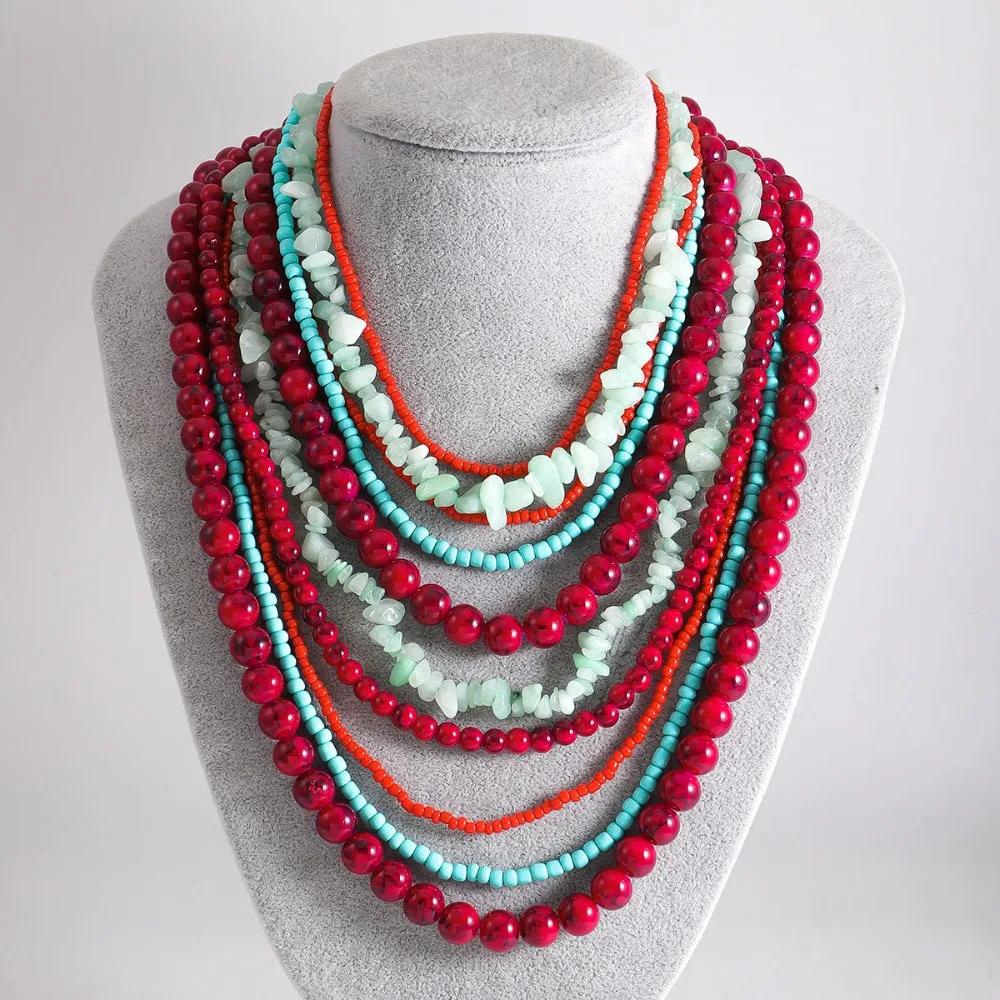 

Multi-strand Bead Stacking Necklace Colorful Gravel Bohemia Style Layer Baroque Necklace Stone Bead Beads Chains Necklace Gifts