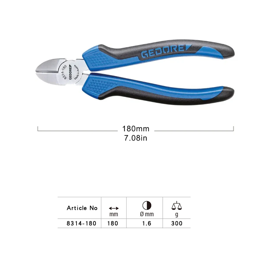 GEDORE Diagonal Cutters Swedish Pattern 2C-Handle 180 mm Wire Cutting Plier Modle DIY Electrician Tool 8314-180 JC