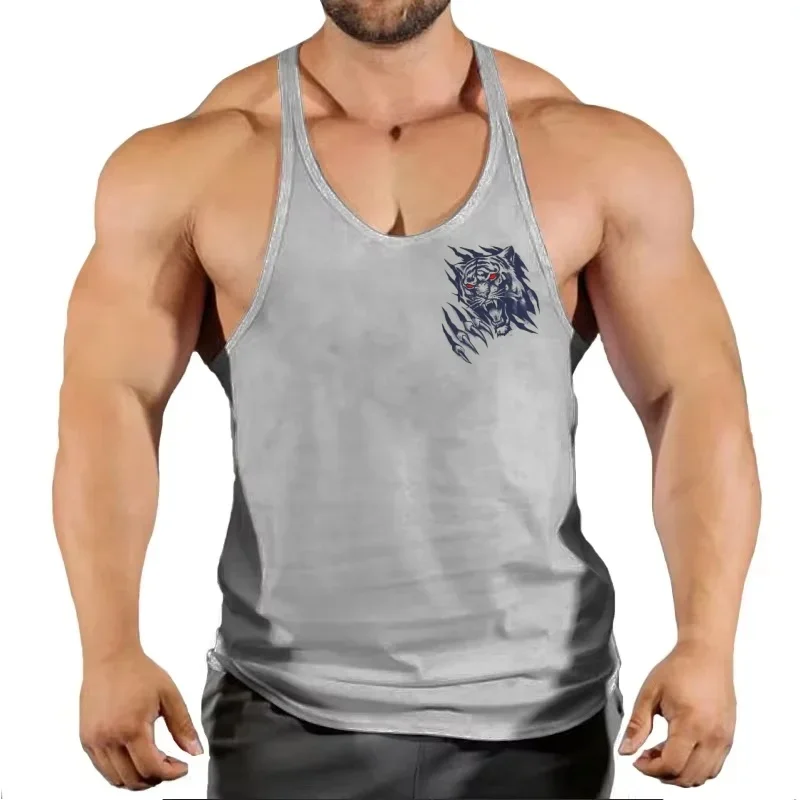 Men's Graphic Workout Vest Cotton Gym Tank Top Quick-Dry Printed Bodybuilding Sleeveless Lifting Y-Back Fitness Vest