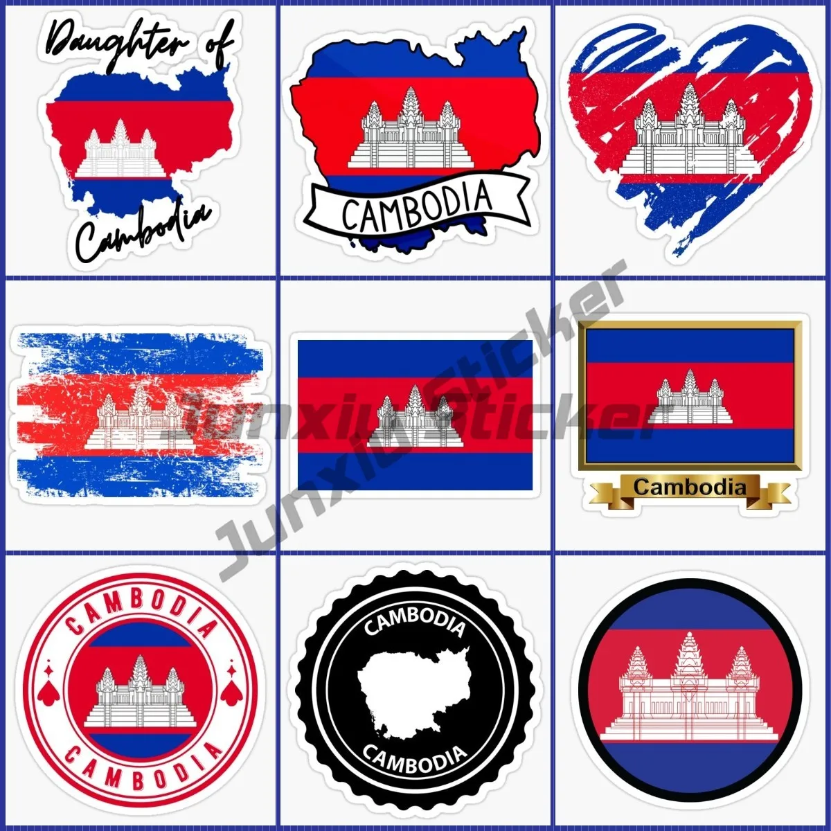 Love Cambodia National Emblem National Flag High Quality Self Adhesive Car Decal Motorcycle Helmet Car Full Body PVC JDM Decal