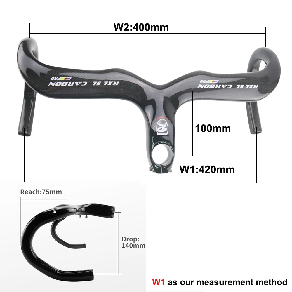 ロードバイク　ハンドルバー 380mm カーボンロードバイクハンドルバー 1-1/8インチ 3K光沢 380-440mm