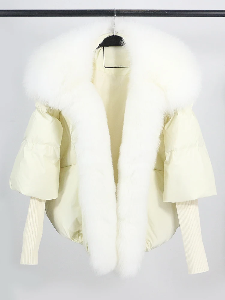 OFTBUY New White Duck Down Jacket Winter Women Warm Loose Coat Natural Real Fox Fur Collar Thick Luxury Outerwear New Fashion