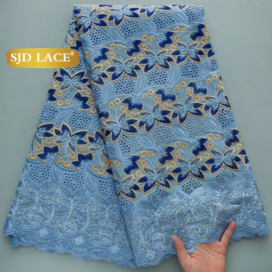 SJD الدانتيل السويسري الفوال الدانتيل الأفريقي نسيج القطن الدانتيل بالحجارة 2025 جودة عالية النيجيري لفستان حفلات الزفاف الأنيق 4600
