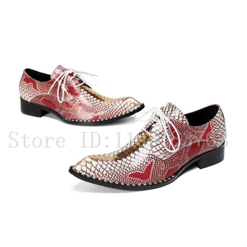 Men's Snake Print Oxford Shoes, Fashiond Design Pointed Toe Lace-Up Formal Dress Shoes for Wedding Party Business