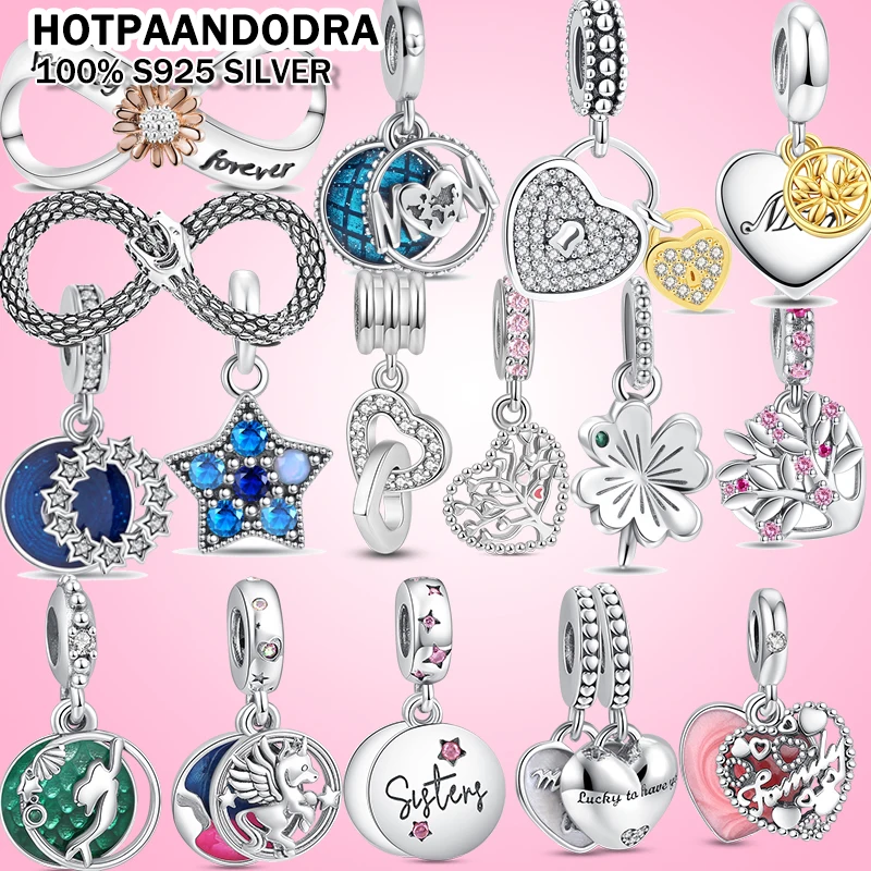 New 925 Silver Unicorn Four Leaf Clover Star Love Mom Pendant Eternal Symbol Beads Fit Original Pandora Charms Bracelet Jewelry