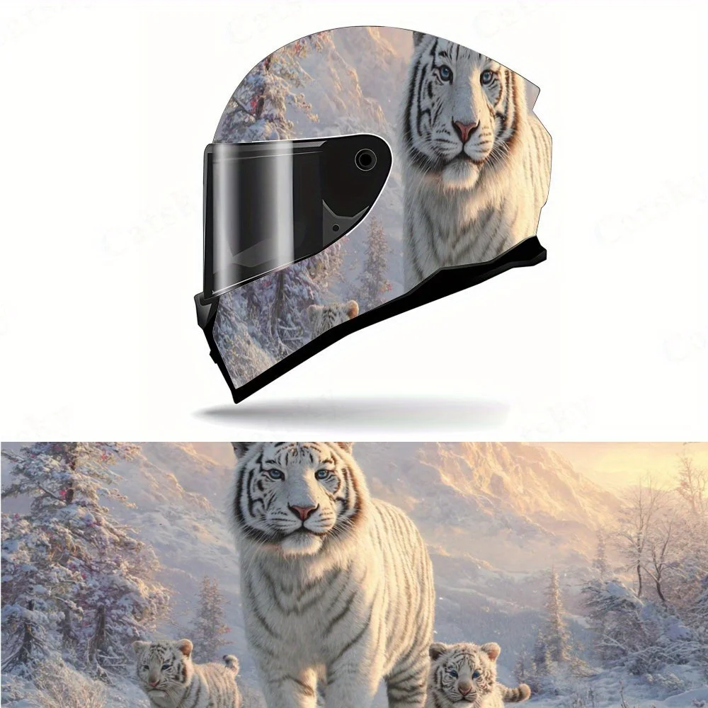 

Family of White Tigers Helmet PVC Protective Sticker, Motorcycle Helmet Exterior Decorative Accessory, Waterproof & Self-adhesiv