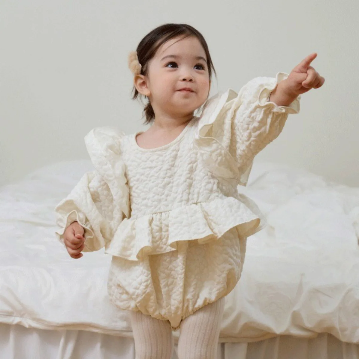 2026 Autumn New Baby Girl Long Sleeve Bodysuit Solid Infant Sweet Ruffle Lace Jumpsuit Newborn Cotton Clothes 0-24M