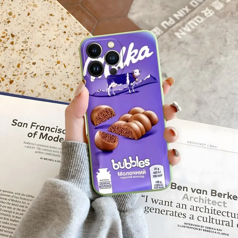 Milka Chocolate Cow Cookies Phone Case Candy Color For IPhone 14 12 13 11 Pro Max Mini X XR XS Max 7 8 Plus Soft Silicon Cover