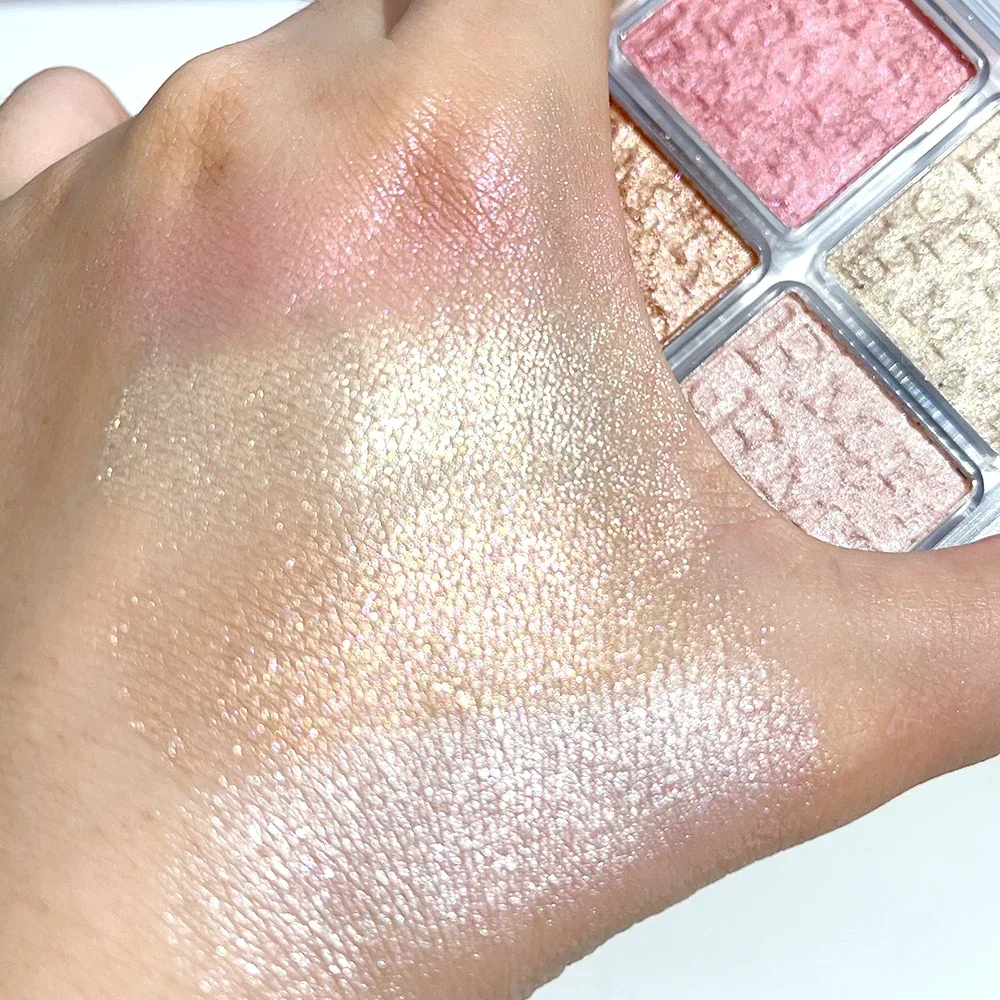 Diamante Rosa Sombra Em Pó Paleta, 4 Cores, Brilho Face Contour, Iluminador, Shimmer Highlighter, Sombra Maquiagem Rosto, Cosméticos