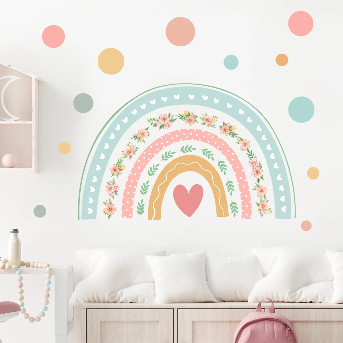 2pcs Rainbow Love Dot Wall Stickers Creative Living Room Background Wall Room Home Decoration Wall Stickers Wallpaper Ms6250