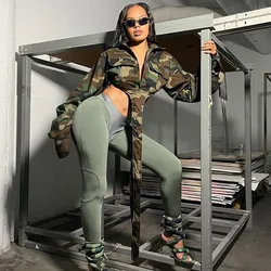 Camouflage Print Jacket for Women Turn-down Collar Button Up Pockets Military Irregular Cropped Jackets Coat Outerwear Chaquetas